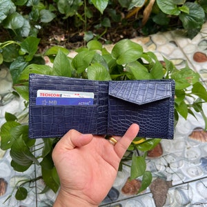 Blaue Marine Echte Doppelseite Echte Leder Haut Bifold Brieftasche Karte Geldscheinklammer Tasche Münze, Hornback Brieftasche Karte, Geldscheinfach, Geschenk für ihn