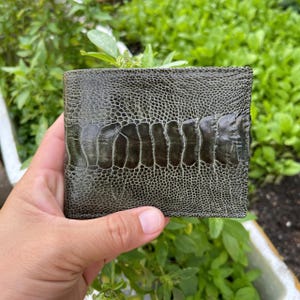 GRIJS echt dubbelzijdig struisvogelleer huid dubbelgevouwen portemonnee geldclip / echt struisvogelleer dubbelgevouwen portemonnee kaart luxe / cadeau voor hem / cadeau