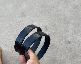 Cinturón de piel de caimán negro: correa reversible, compatible con hebilla H (32 mm)
