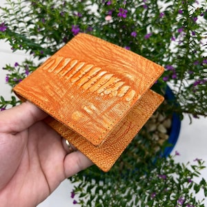 ORANGE Echtes doppelseitiges Straußenleder Bifold Wallet's Herren, Geld-Clip, Echtleder Bifold Wallet Card, Luxus Wallet, Geschenk für Ihn