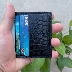 SCHWARZ Echt GATOR Leder SKin Kreditkartenhalter / Slim Visitenkartenhalter Kartenetui / Minimalistischer Kartenhalter / Leder Mini Kartenhalter