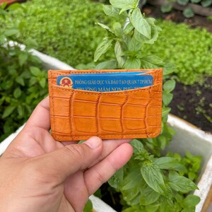 Porte-cartes de crédit en cuir d'alligatoor véritable marron/porte-cartes de visite/porte-cartes en cuir mini minimaliste RIFD