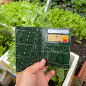Porte-cartes de crédit VERT en cuir d'alligator véritable/porte-cartes de visite mince porte-cartes/porte-cartes minimaliste fait main/cadeau pour lui