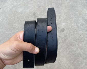 Cinturón de piel de avestruz auténtica negra: correa reversible, 32 mm