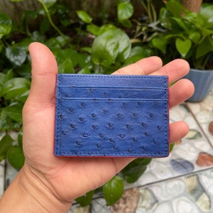 Bleu marine véritable corps en cuir d'autruche porte-cartes de crédit/porte-cartes de visite porte-cartes en cuir minimaliste RIFD porte-cartes hommes femmes
