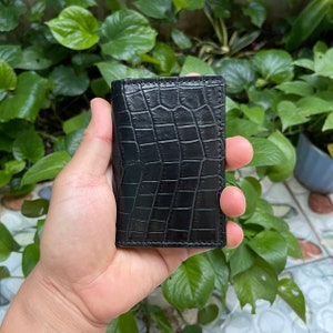 Porte-cartes de crédit/porte-cartes de visite en cuir d'ALLIGATOOR véritable NOIR/Porte-cartes d'identité RIFD en cuir minimaliste/Mini carte