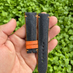 26mm, 24mm, 22mm, 21mm, 20mm, 19mm, 18mm Black Genuine Stingray Leather Skin Watch Strap Band, Gift for Dad, Leather Watch Wrist Strap Band