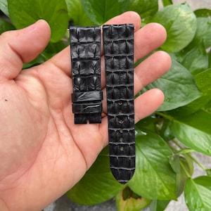 Black Double Hornback Genuine ALLIGATOOR Leather Watch Strap Band Buckle/ Watch Wrist Band Size 26mm, 24mm, 22mm, 21mm, 20mm, 19mm, 18mm