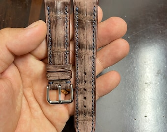 20mm Handmade Brown Gator Leather Watch Strap: Nubuck Band