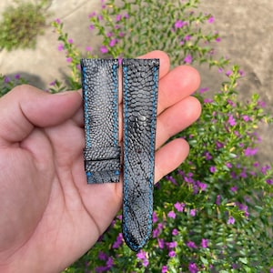 22mm Black Nubuck Genuine Ostrich Leather Skin Watch Wrist Strap Band Buckle/ Luxury Watch Strap/ Gift for Him/ Vintage Strap/ Gift for Dad