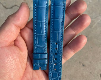 21mm Blue Gator Leather Watch Strap: Handmade Band for Omega