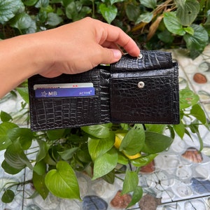 Schwarz Echte Doppelseite Echte Leder Haut Bifold Brieftasche Karte Geldscheinklammer Tasche Münze, Hornback Brieftasche Karte, Geldscheinfach, Geschenk für ihn