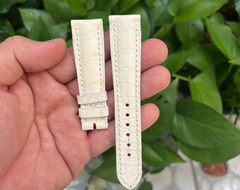 Handmade 21mm White Genuine Leather Watch Strap with Buckle