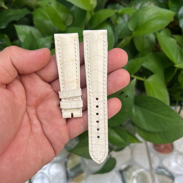 21mm White Genuine Real Leather Skin Watch Strap Band Buckle, Watch Band Strap, Leather Watch Band, Watch strap band buckle, Tang pin buckle