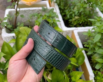Cinturón de piel de caimán auténtica verde: correa reversible para hebilla H (ancho 3,2)