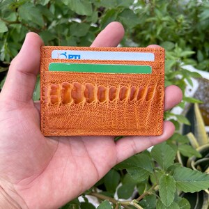 Porte-cartes de crédit en cuir d'autruche véritable MARRON / Porte-cartes de visite porte-cartes / Porte-cartes minimaliste en cuir RIFD en cuir / Cadeau pour lui et elle
