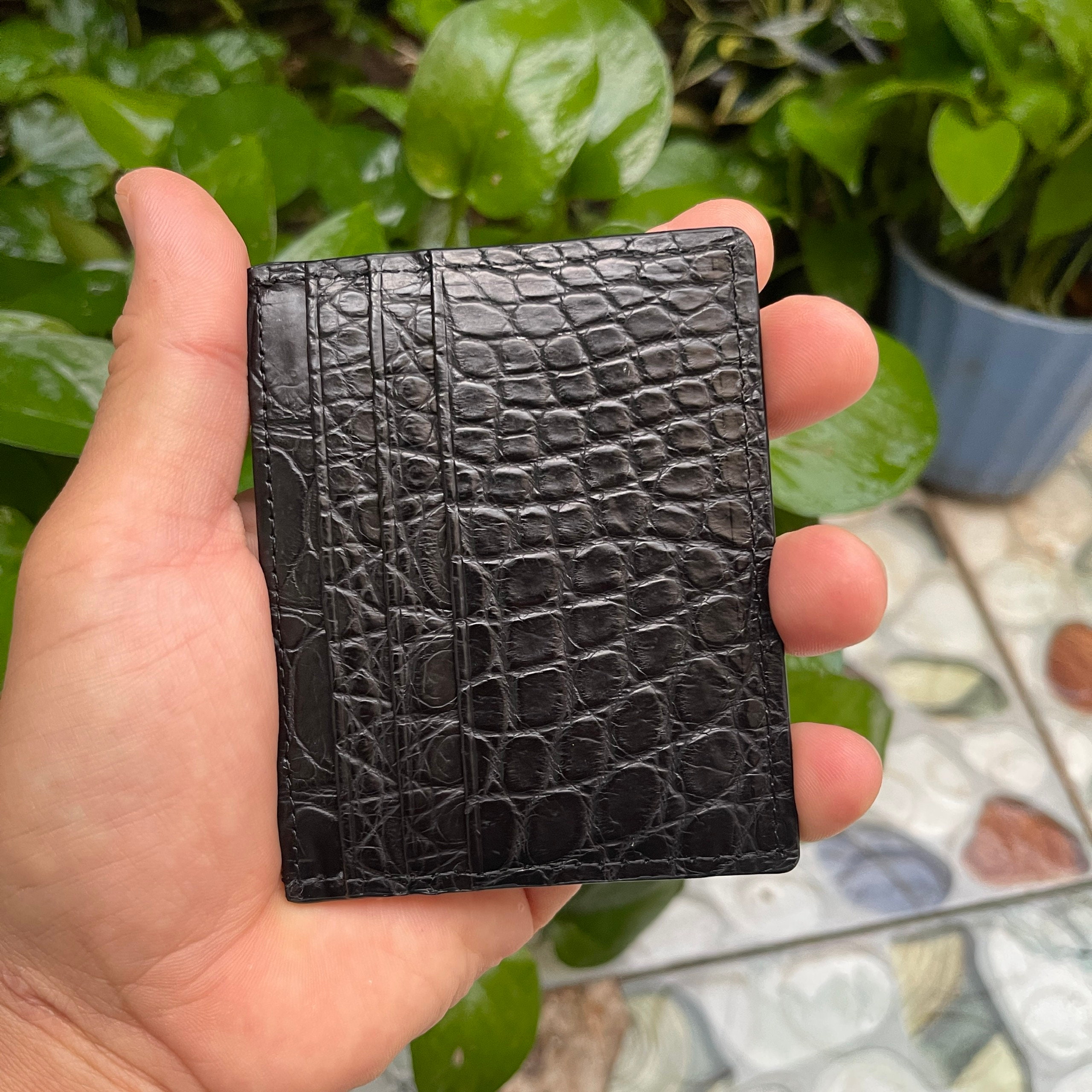 Black Gator Genuine Real Leather Card Holder: Minimalist RFID Wallet