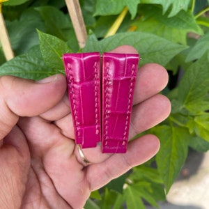 21mm rosa genuino G.A.T.O.R cuero piel reloj correa banda para Rolex, regalo para esposa, reloj de cuero correa de muñeca banda de despliegue cierre Rolex