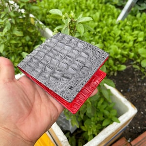 Billetera plegable de piel de cocodrilo auténtica GRAY Hornback con clip para billetes y tarjetas, regalo para él, billetera para hombre, billetera plegable para hombre, billetera con cremallera, regalo