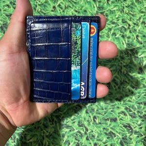 Porte-cartes de crédit en cuir véritable bleu GATOR/Porte-cartes mince avec porte-cartes de visite/Porte-cartes minimaliste/Mini porte-cartes en cuir