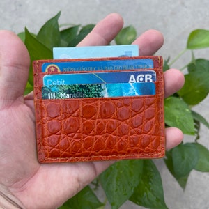 Porte-cartes de crédit en cuir véritable GATOR ORANGE/Porte-cartes mince avec porte-cartes de visite/Porte-cartes minimaliste/Mini porte-cartes en cuir