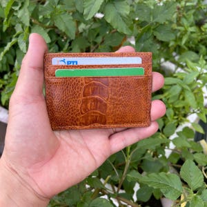 Porte-cartes de crédit en cuir d'autruche véritable MARRON / Porte-cartes de visite porte-cartes / Porte-cartes minimaliste en cuir RIFD en cuir / Cadeau pour lui et elle