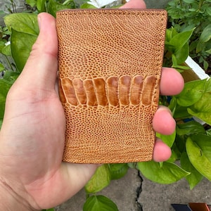 Porte-cartes de crédit en cuir marron avec pattes d'autruche/porte-cartes de visite mince/porte-cartes minimaliste/porte-cartes fait main