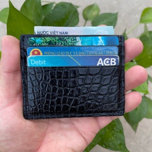 Porte-cartes de crédit en cuir véritable noir GATOR/Porte-cartes mince avec porte-cartes de visite/Porte-cartes minimaliste/Mini porte-cartes en cuir
