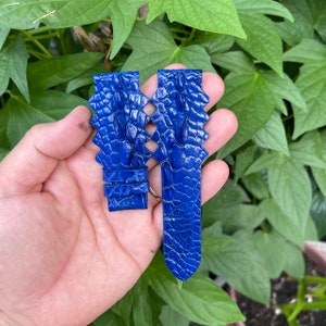 22mm Blue Genuine Gator Hornback Leather Skin Watch Wrist Strap Band Buckle/ Suit for all Watch 22mm/ Luxury Watch Strap/ Exotic Leather