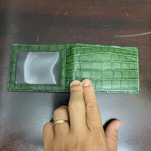 Carte portefeuille à deux volets en cuir d'alligator véritable VERT pour homme/portefeuille à deux volets de luxe pince à billets avec photo d'identité/portefeuille à deux volets en cuir bloquant la RFID