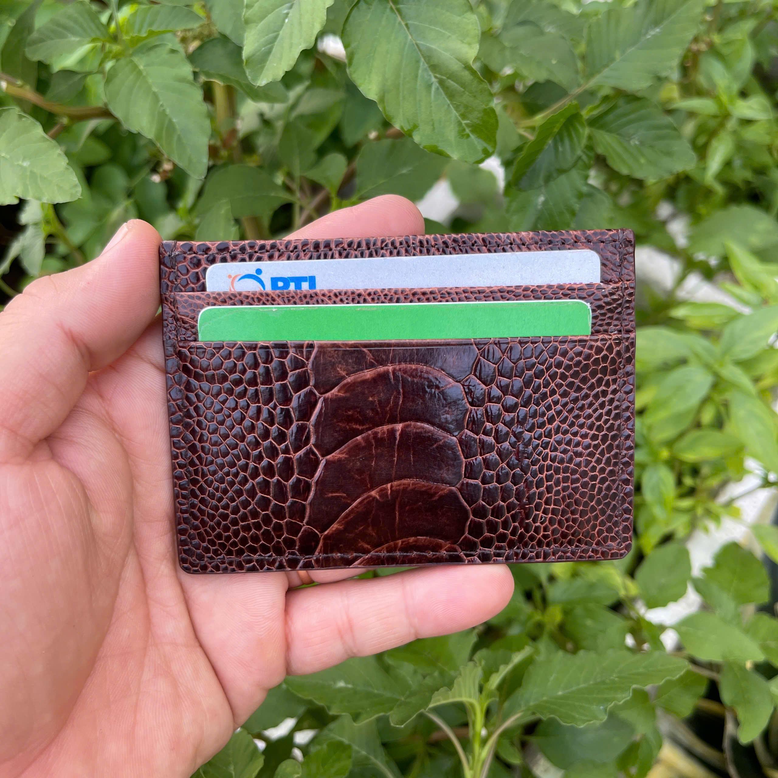 Porte-passeport En Cuir Véritable – Motif Autruche, Marron, Fermeture à Onglet