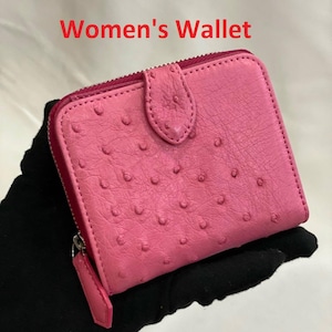 Billetera plegable de piel de avestruz auténtica multicolor con cremallera y clip para billetes para mujer, billetera para mujer, regalo para ella, billetera con cremallera para mujer