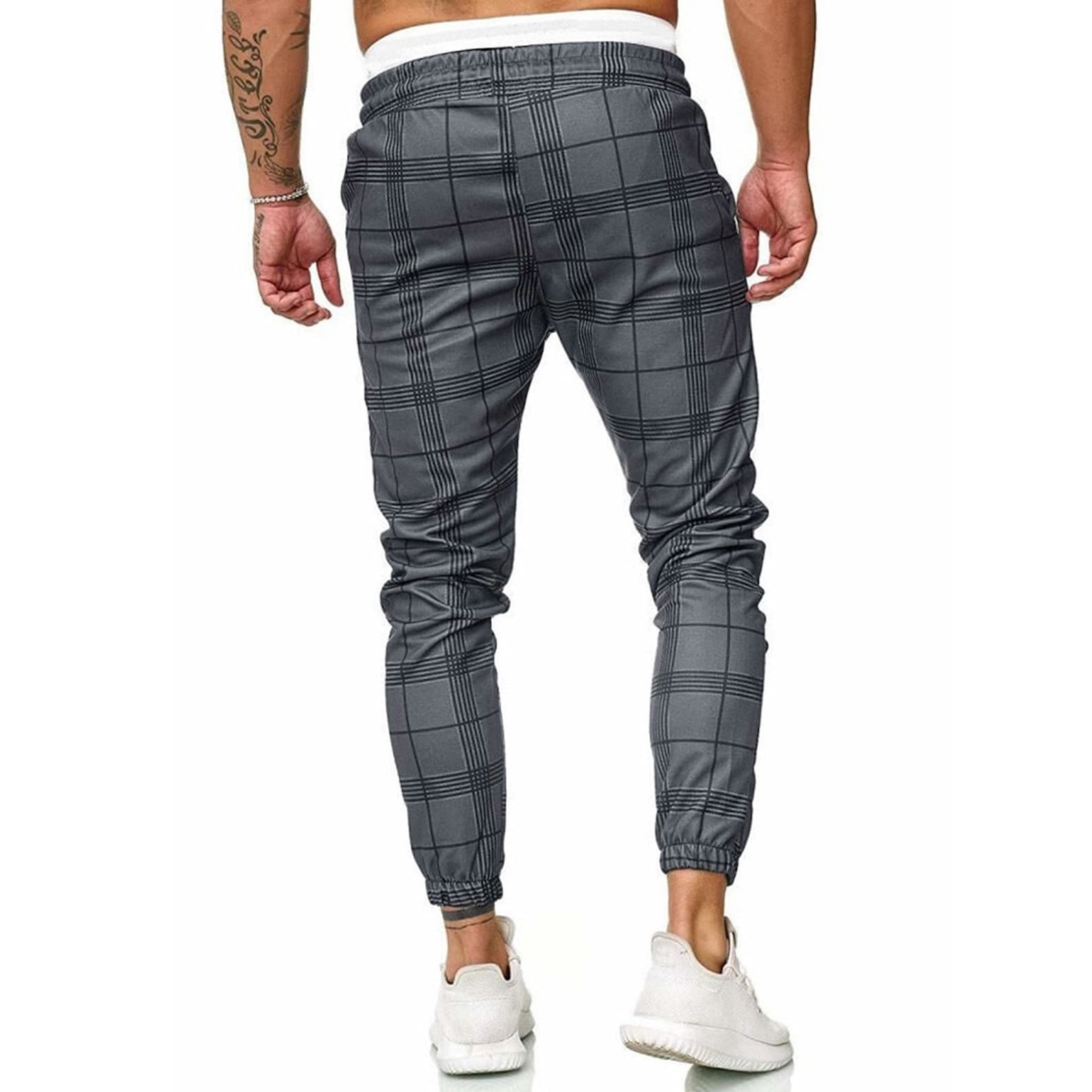 Men's Casual Pants Slim Fit Plaid Straight Leg Trousers Etsy