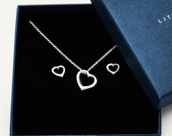 Sterling Silver Open Heart Necklace & Earrings Set
