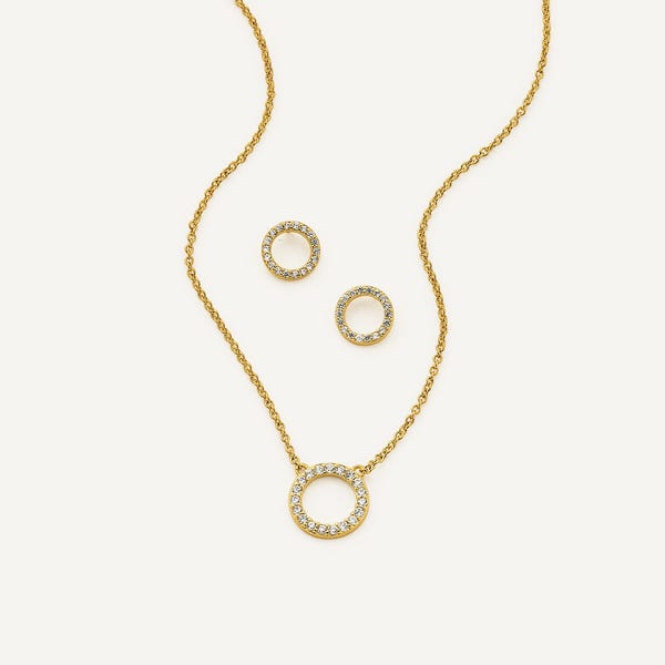 Sterling Silver Circle Necklace and Earrings Set: Cubic Zirconia Jewellery