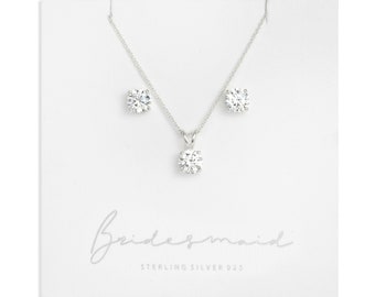 Bridesmaid Gift Sterling Silver with Cubic Zirconia 'Bridesmaid' Jewellery Set Bridesmaid Wedding Present