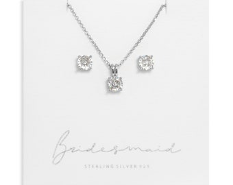 Bridesmaid Gift Sterling Silver with Cubic Zirconia 'Bridesmaid' Jewellery Set Bridesmaid Wedding Present