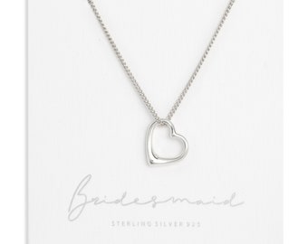 Bridesmaid Gift Wedding Sterling Silver Heart Necklace Bridesmaid Jewellery Wedding