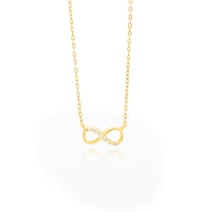 Sterling Silver 925 Gold Infinity Knot Necklace, Jewellery Gift For Her, Friendship Necklace With Cubic Zirconia Infinity Pendant