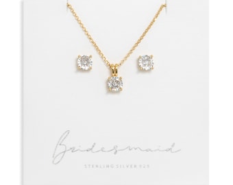 Bridesmaid Gift 14ct Gold with Cubic Zirconia 'Bridesmaid' Jewellery Set Bridesmaid Wedding Present