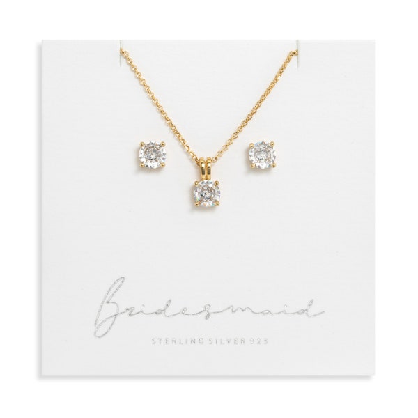 Bridesmaid Gift 14ct Gold with Cubic Zirconia 'Bridesmaid' Jewellery Set Bridesmaid Wedding Present