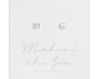 Mother of the Bride Gift Sterling Silver with Cubic Zirconia 'Mother of the Bride' Stud Earrings Wedding Jewellery