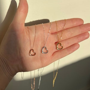 Colar com contorno de coração aberto, colar com pingente de coração em prata esterlina 925 e ouro, joia para presente para ela