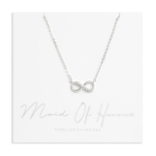 Maid Of Honour Gift, Sterling Silver with Cubic Zirconia 'Maid Of Honour' Infinity Necklace, Maid of Honour Wedding Present