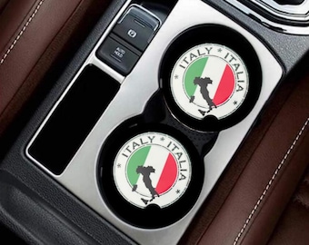 Ensemble de sous-verres de voiture avec drapeau italien/italien : céramique absorbante, encoche pour les doigts (2,57 pouces)