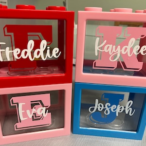 Personalised building block money box, piggy bank, small gift for party, birthday gift, personalised gift, stocking filler, budget gift