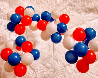 4 Cluster Balloons Red, Blue, and White Cluster balloons for cupcakes and birthday cakes topper