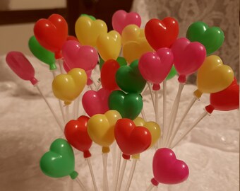 4 Small  Balloon Cluster for Kids Bithday cake, Cupcakes.  Bright Colors Heart Shaped