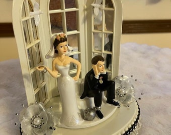 Unique Wedding Cake Topper Engagement Party Hand Made Backdrop Chapel Window Sttings add a Glimmering Effect