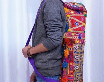 handmade yoga mat bag Mirror Work Yoga Bag Embroidered Cotton yoga mat Bag Combo Gift For Yogis /& Yoginis Vintage Yoga mat Bags